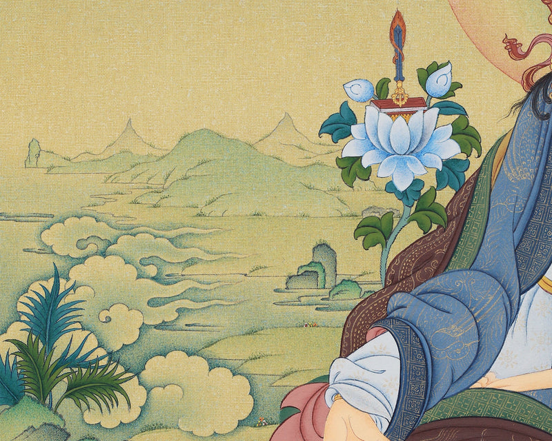 Yuthok Thangka Print | Tibetan Buddhist Master Art includes brocade