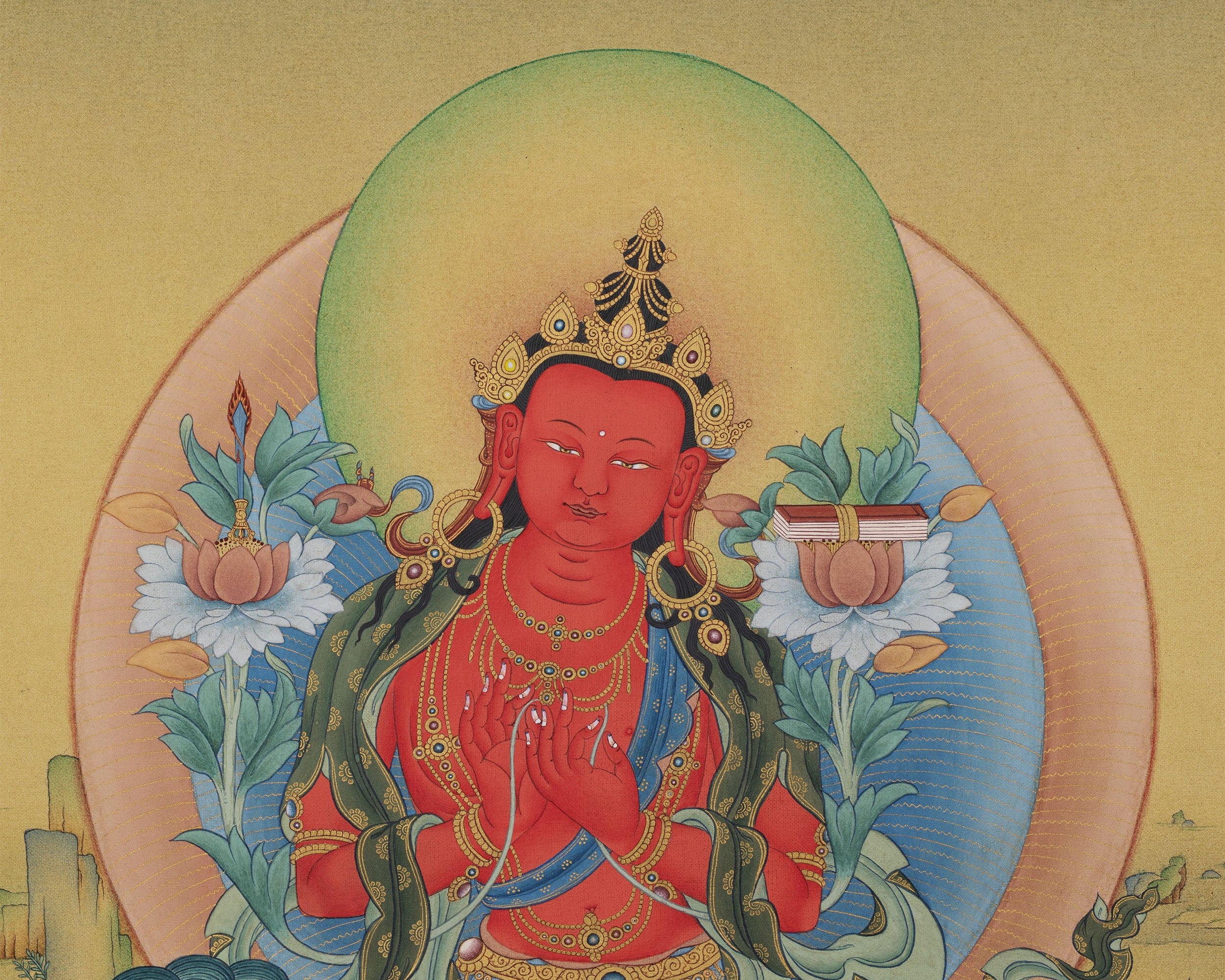 Red Manjushri Thangka | High Quality Giclee Canvas Print | Bodhisattva Manjushree