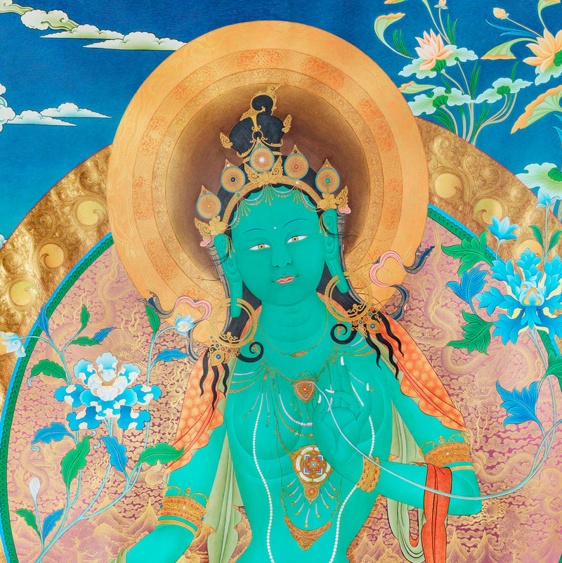 Green Tara Thangka, Tibetan Tara, Quality Canvas Print