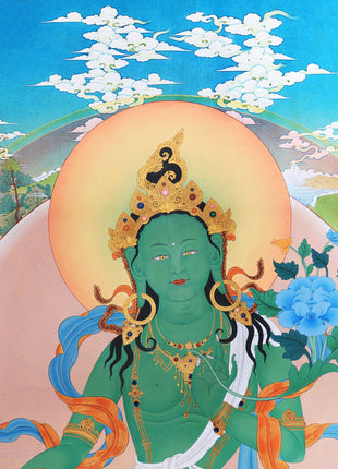 Green Tara Thangka Painting, Tibetan Tara Buddhist Art,  High Quality Giclee Canvas Print, Digital Print, Tara