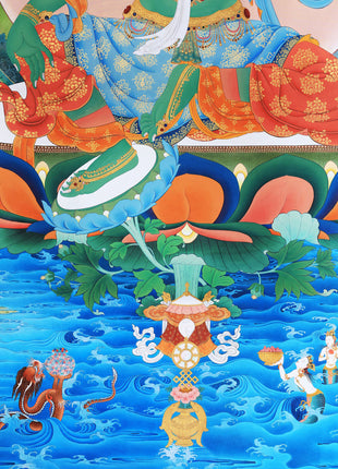 Green Tara Thangka Painting, Tibetan Tara Buddhist Art,  High Quality Giclee Canvas Print, Digital Print, Tara
