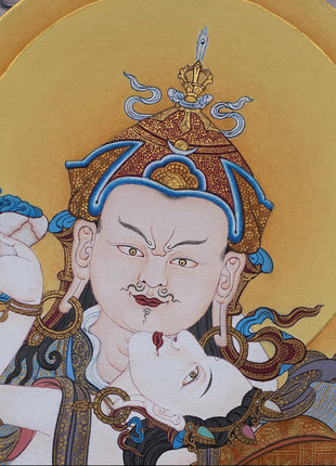 Guru Padmasambhava With Consort | Tibetan Thangka Painting