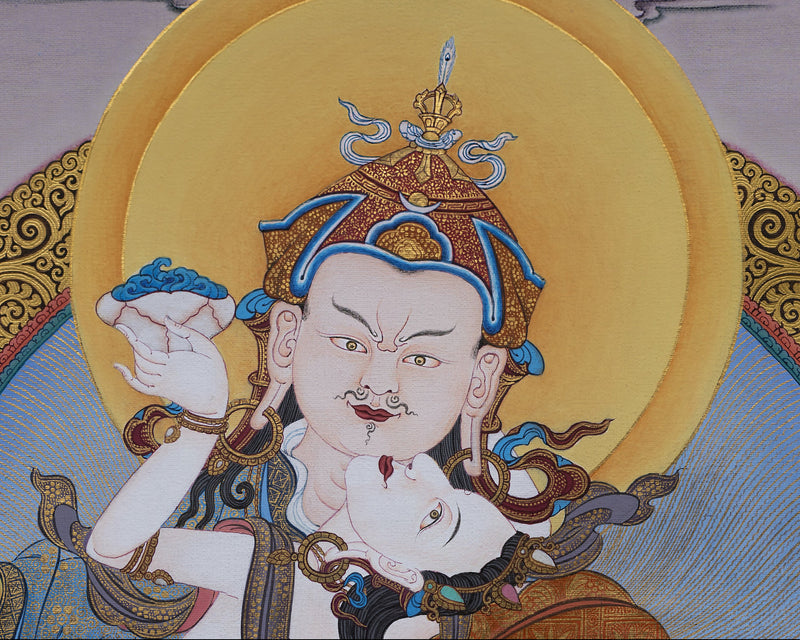 Guru Padmasambhava With Consort | Tibetan Thangka Painting