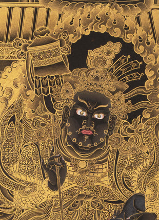 Yellow jambala Thangka, High Quality Giclee Canvas Print Digital Print, Black and Gold Thangka