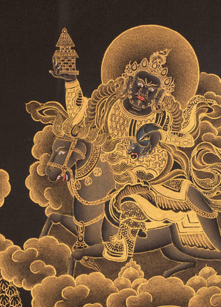 Yellow jambala Thangka, High Quality Giclee Canvas Print Digital Print, Black and Gold Thangka
