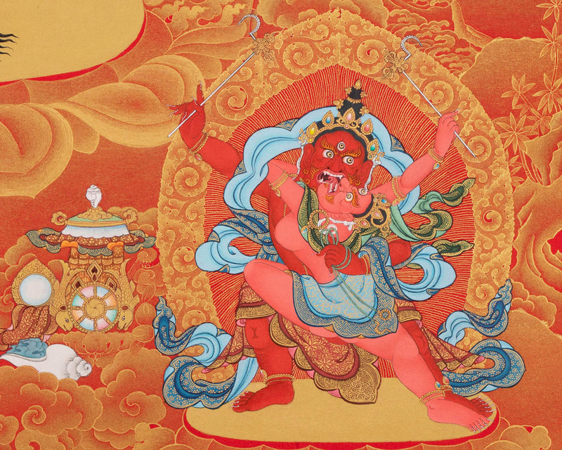Rare Kurukulla Thangka With Ganesh and Takiraja, Dakini Thangka Painting, High Quality Giclee Canvas Print, Digital Print