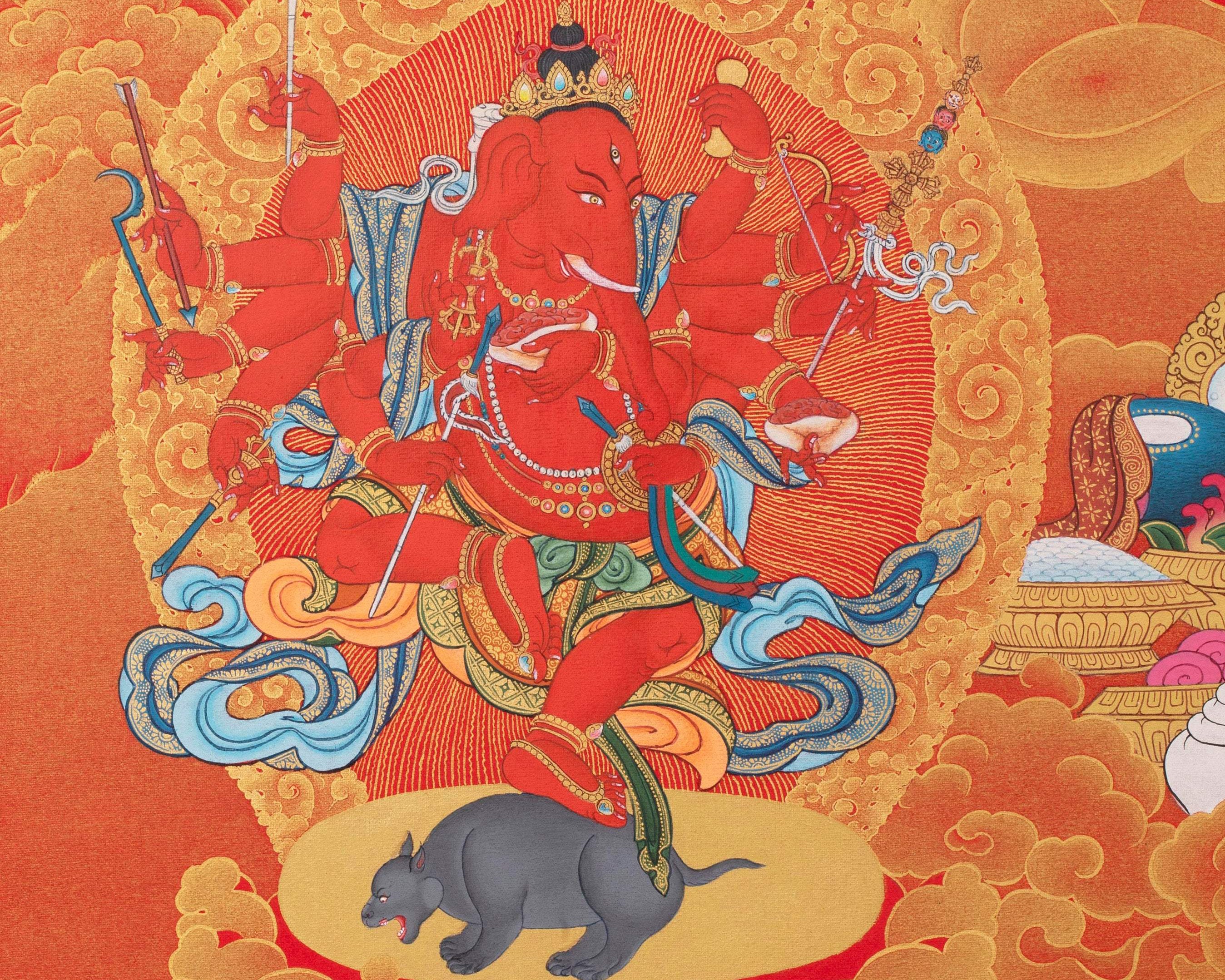Rare Kurukulla Thangka With Ganesh and Takiraja, Dakini Thangka Painting, High Quality Giclee Canvas Print, Digital Print