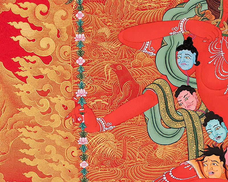 Rare Kurukulla Thangka With Ganesh and Takiraja, Dakini Thangka Painting, High Quality Giclee Canvas Print, Digital Print