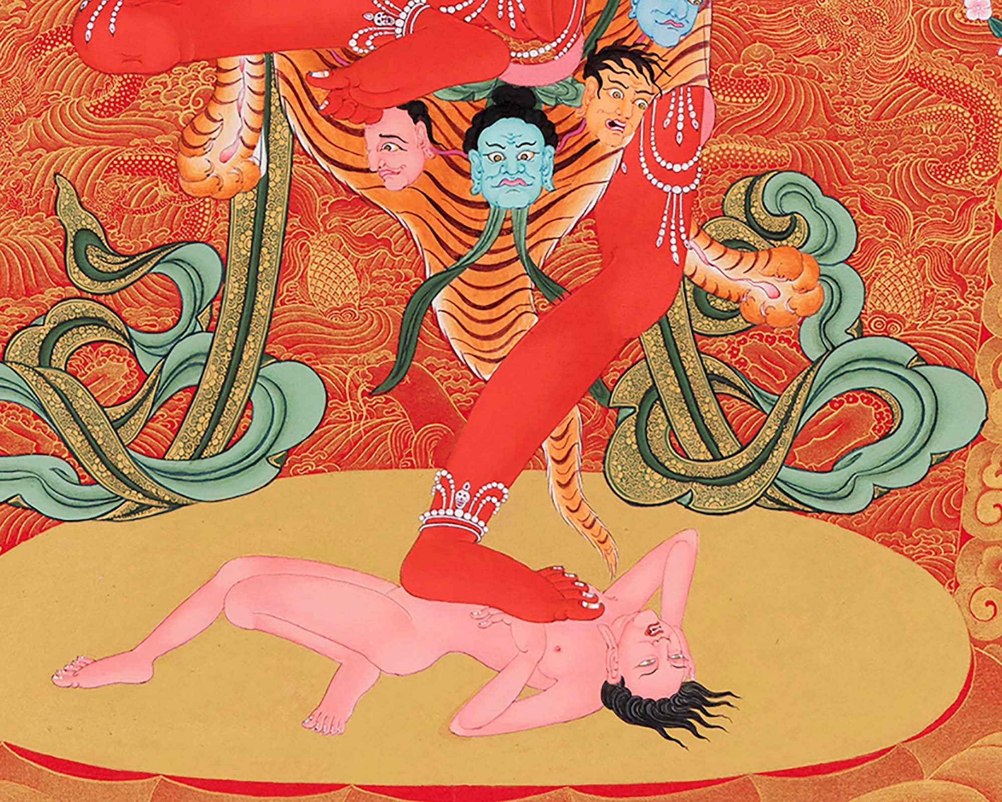 Rare Kurukulla Thangka With Ganesh and Takiraja, Dakini Thangka Painting, High Quality Giclee Canvas Print, Digital Print