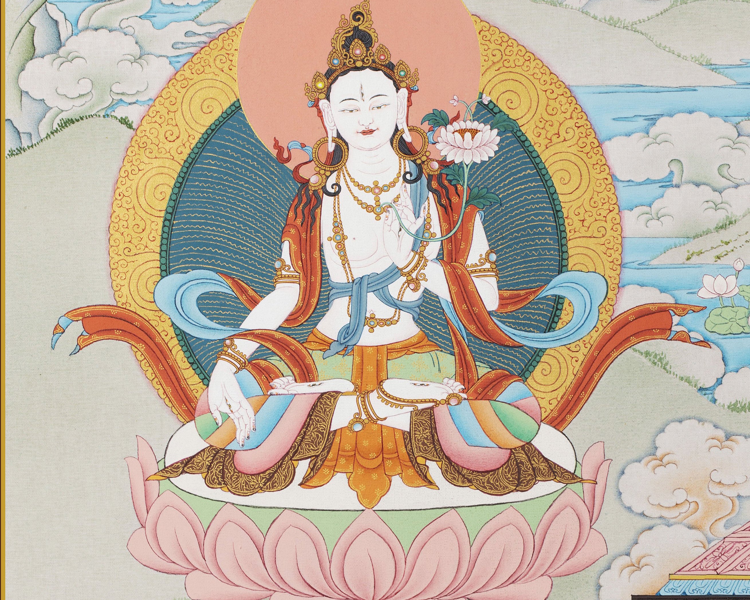 5 Manjushri & Prajna Paramita, Saraswati, White Tara, Green Tara, Bodhisattva Thangka, High Quality Giclee Canvas Print, Digital Print