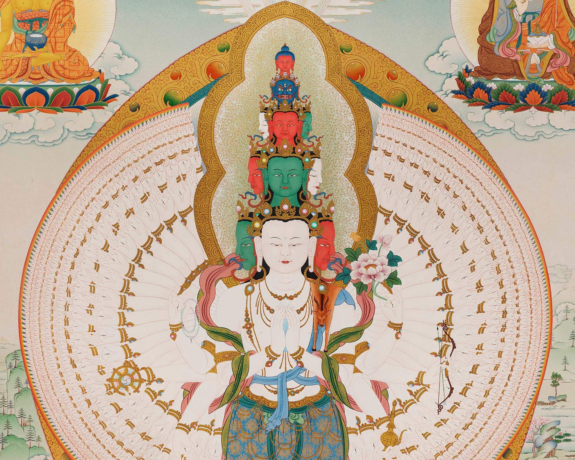 Arya Avalokiteshvara and the Bodhisattvas | High-Quality Thangka Painting Print