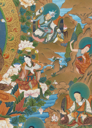 Guru Rinpoche Thangka, 25 disciples of Padmasambhava, High Quality Giclee Canvas Print, Digital Print, Thangka Print