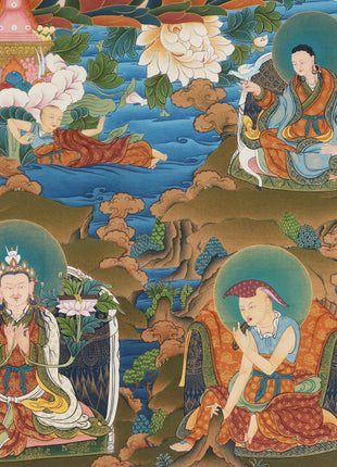 Guru Rinpoche Thangka, 25 disciples of Padmasambhava, High Quality Giclee Canvas Print, Digital Print, Thangka Print