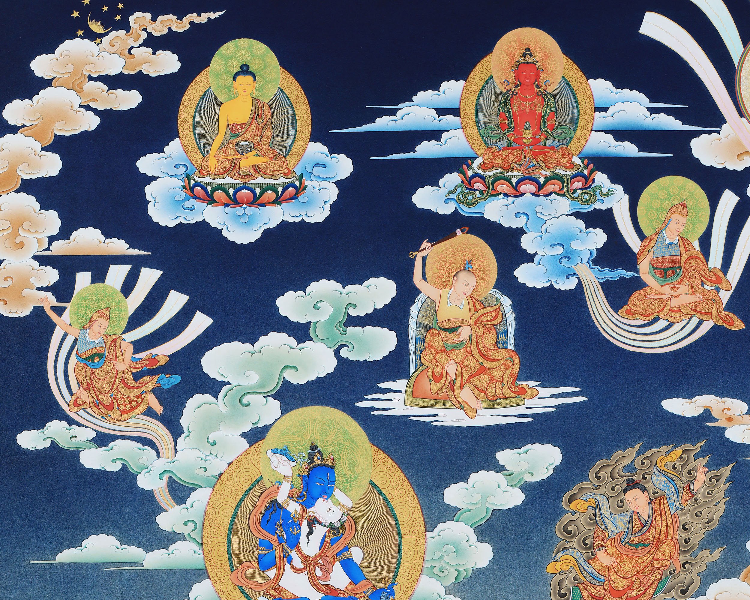 Guru Rinpoche Thangka, Eight Manifestation and 25 Disciples of Guru Padmasambhava, High Quality Giclee Canvas Print, Digital Print