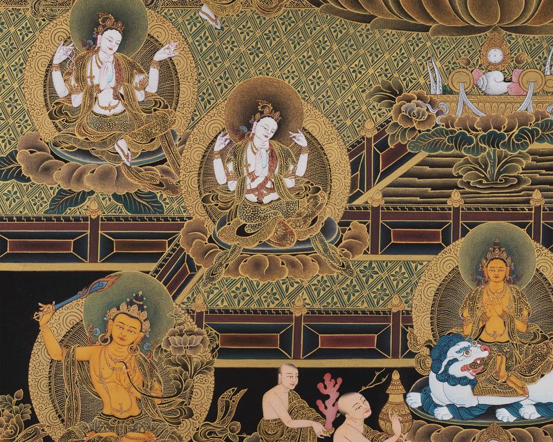Bodhisattva Avalokiteshvara in His Pureland | Chenrezig Thangka Print