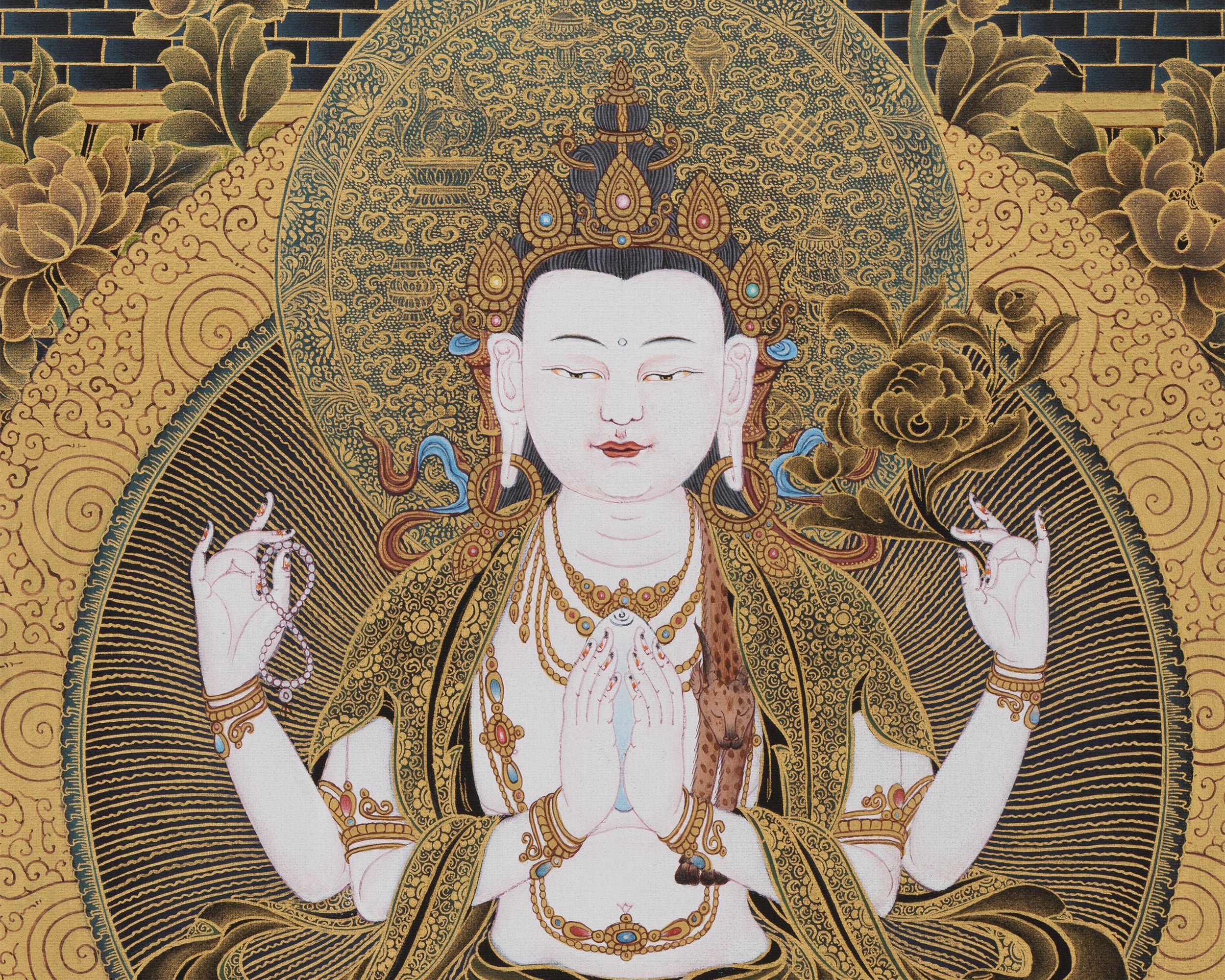 Bodhisattva Avalokiteshvara in His Pureland | Chenrezig Thangka Print