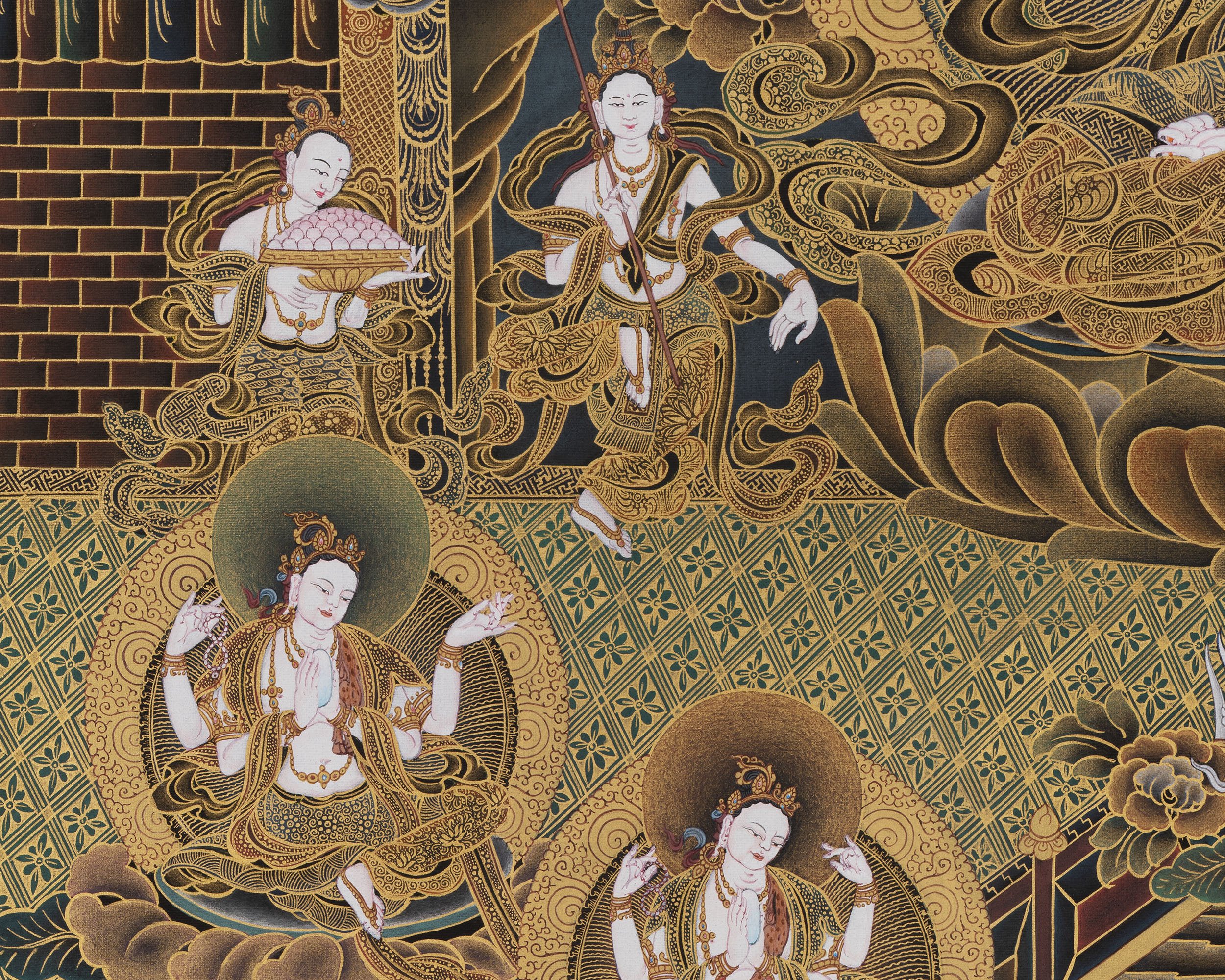 Bodhisattva Avalokiteshvara in His Pureland | Chenrezig Thangka Print