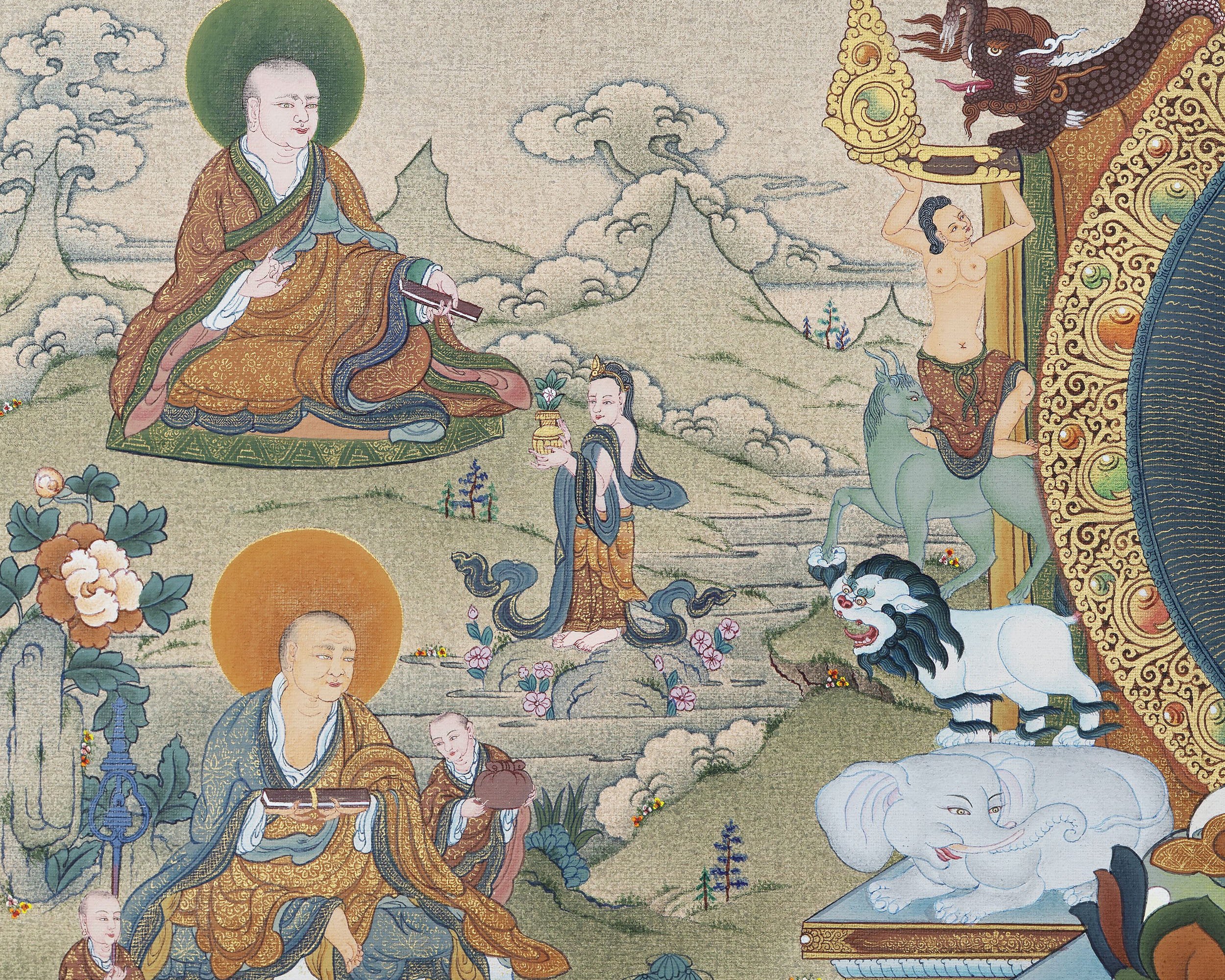 Buddha Shakyamuni -16 Arhat Thangka Print, Tibetan Thangka Print, Digital Print