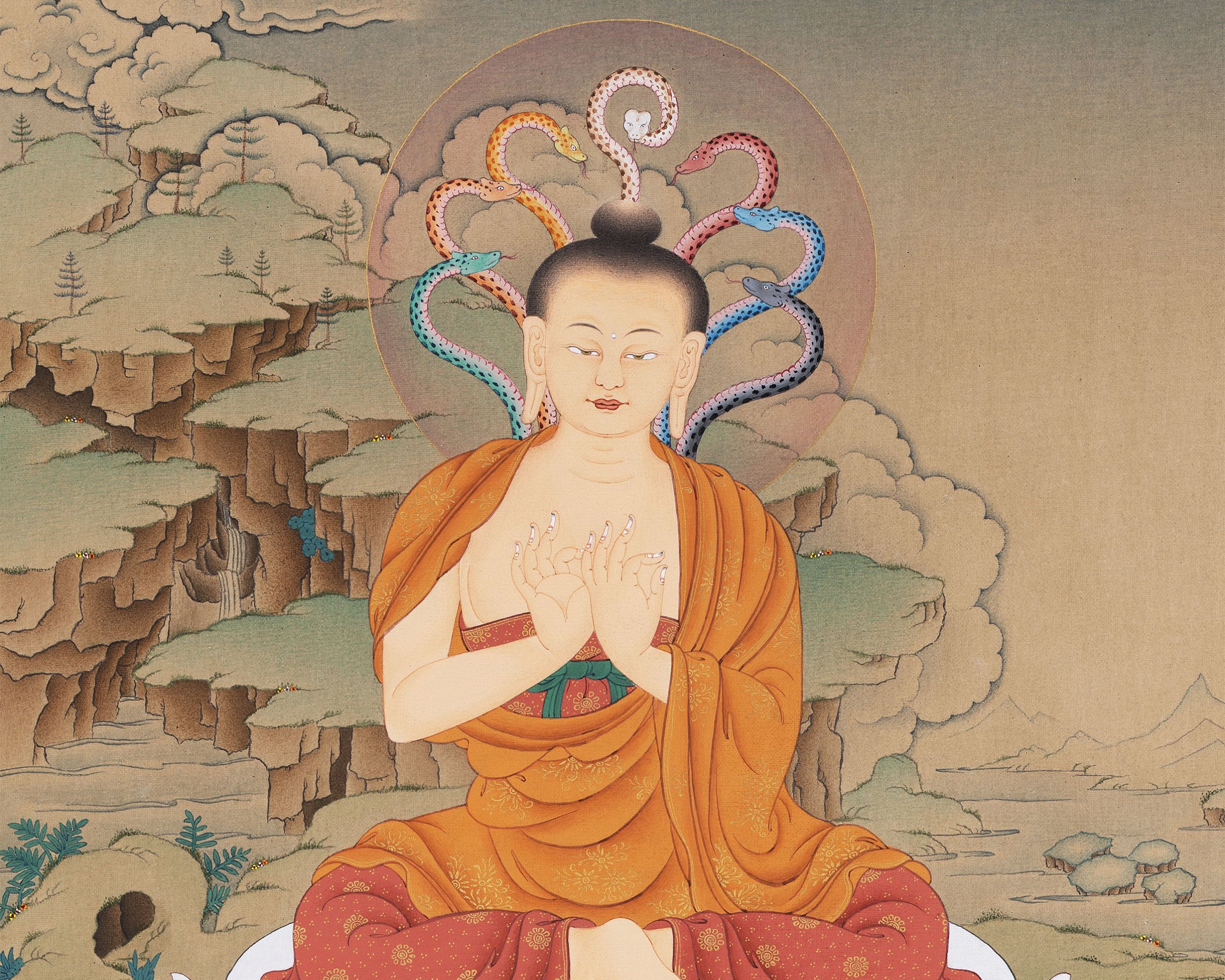 Arya Nagarjuna with Aryadeva Thangka Print | Tibetan Thangka Painting | Karma Gadri Painting