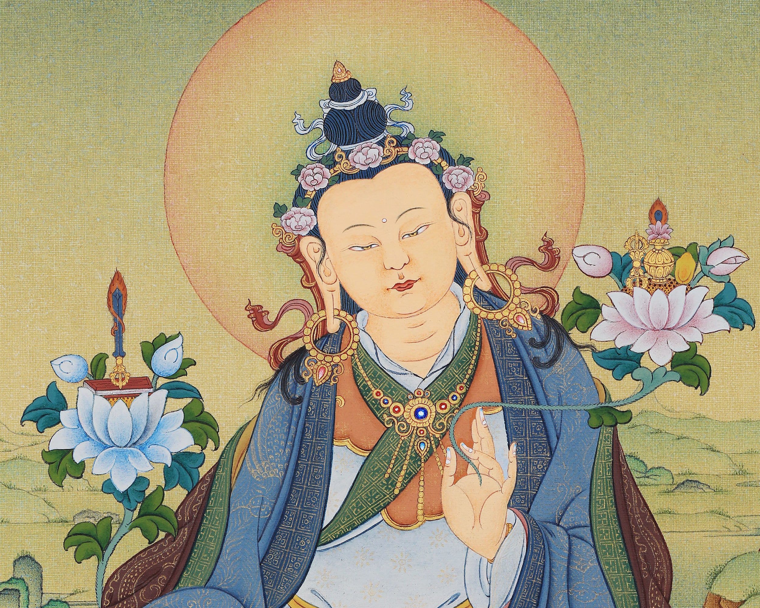 Yuthok Thangka Print | Tibetan Buddhist Master Art includes brocade