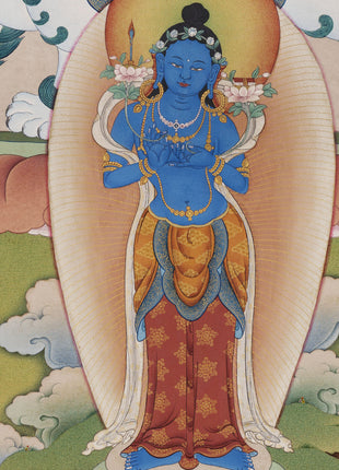 Red Manjushri Thangka | High Quality Giclee Canvas Print | Bodhisattva Manjushree