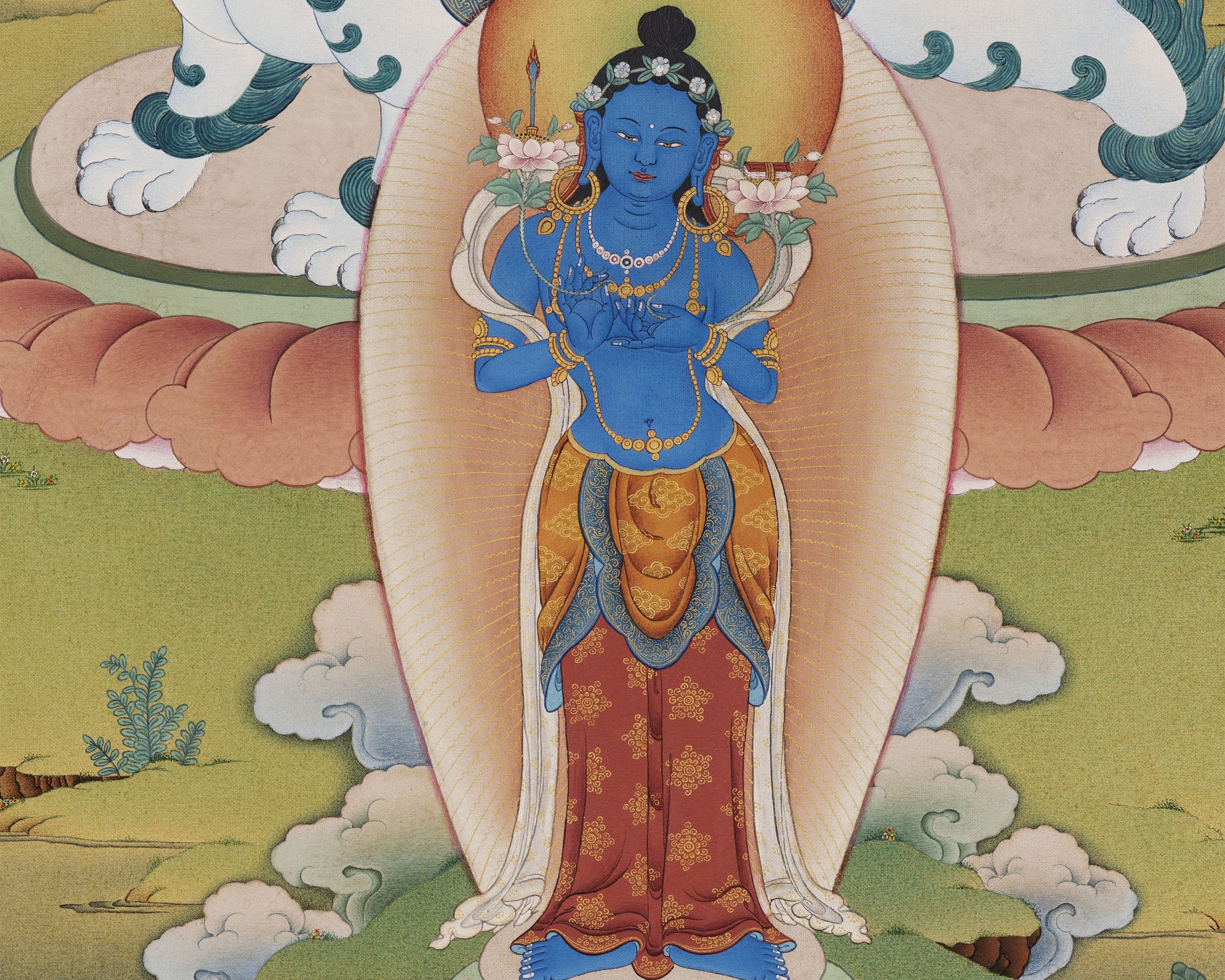 Red Manjushri Thangka | High Quality Giclee Canvas Print | Bodhisattva Manjushree