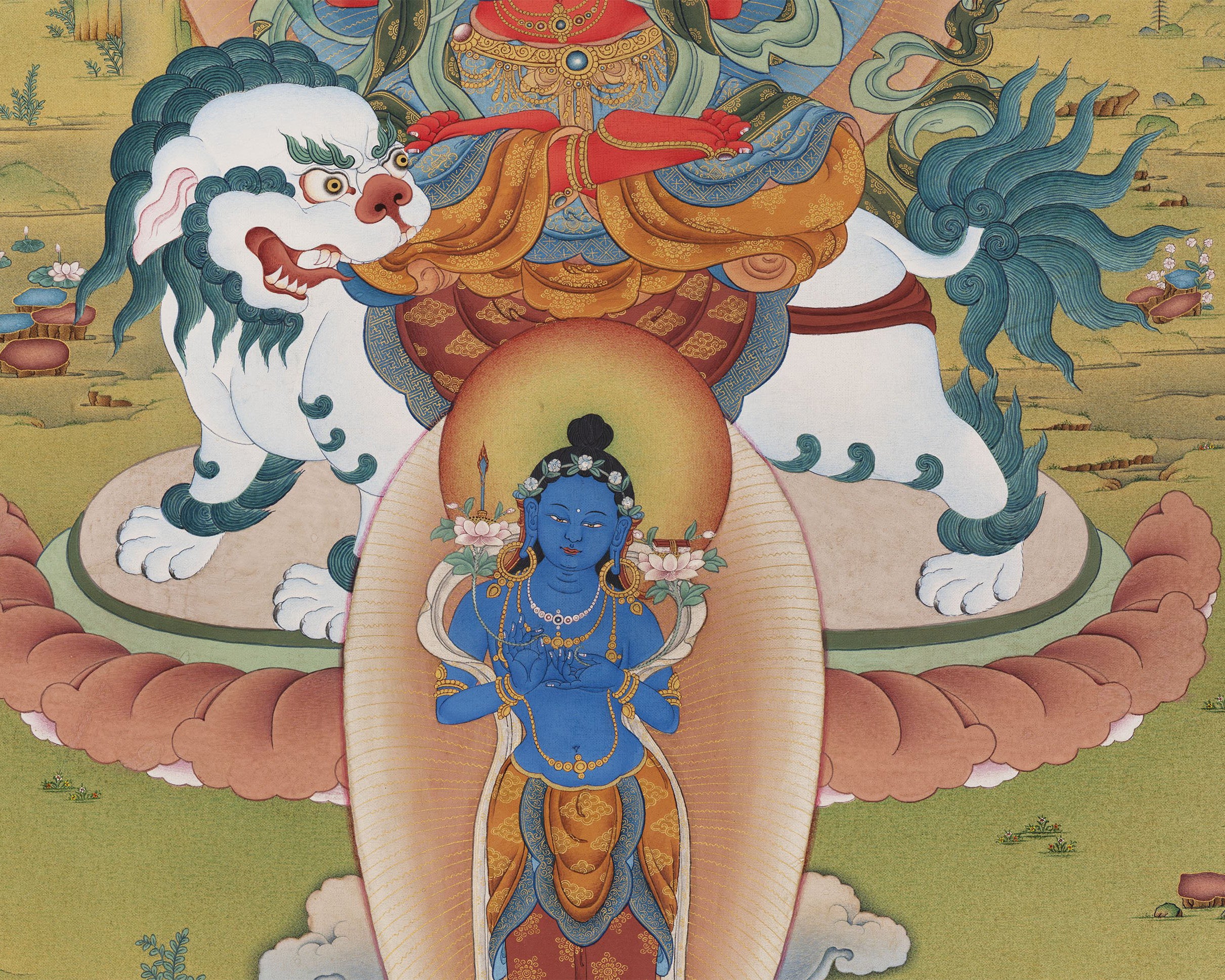 Red Manjushri Thangka | High Quality Giclee Canvas Print | Bodhisattva Manjushree