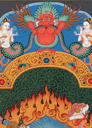 Vajrayogini Thangka Painting in Stone Color and 24K Gold, Rare Ancient 13 cent. Style