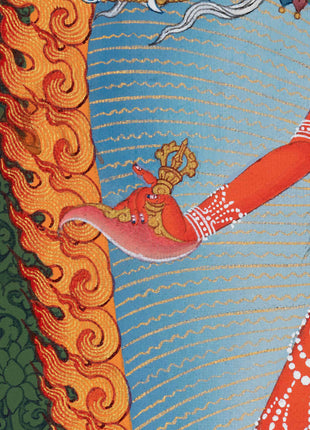 Vajrayogini Thangka Painting in Stone Color and 24K Gold, Rare Ancient 13 cent. Style
