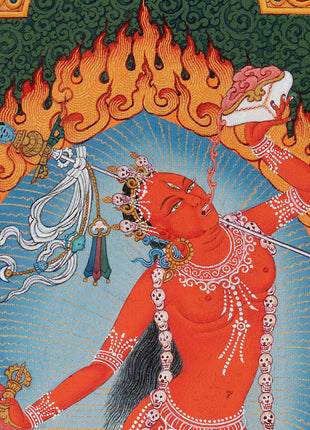 Vajrayogini Thangka Painting in Stone Color and 24K Gold, Rare Ancient 13 cent. Style