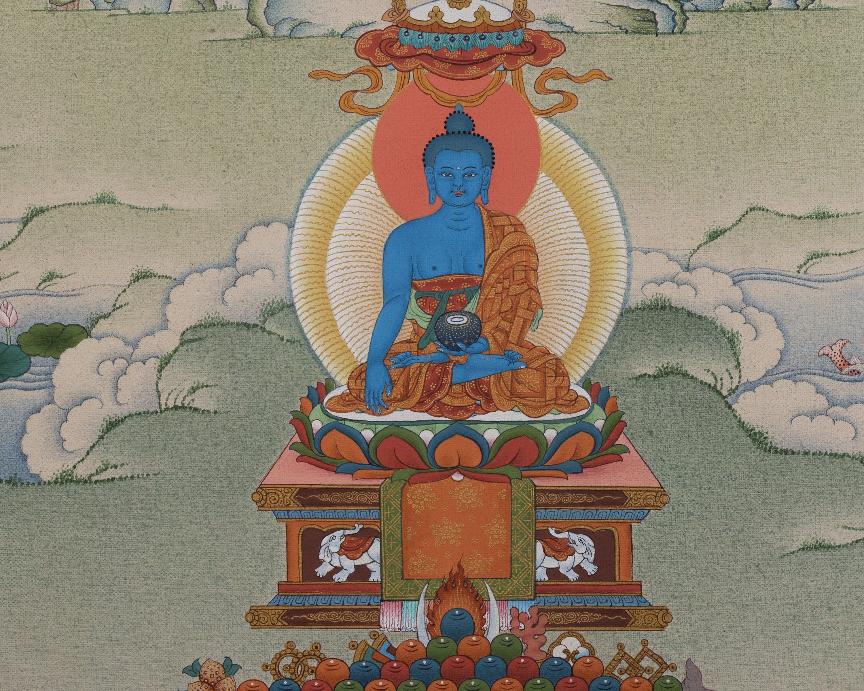 5 Dhyani Buddha Thangka, High Quality Giclee Canvas Print