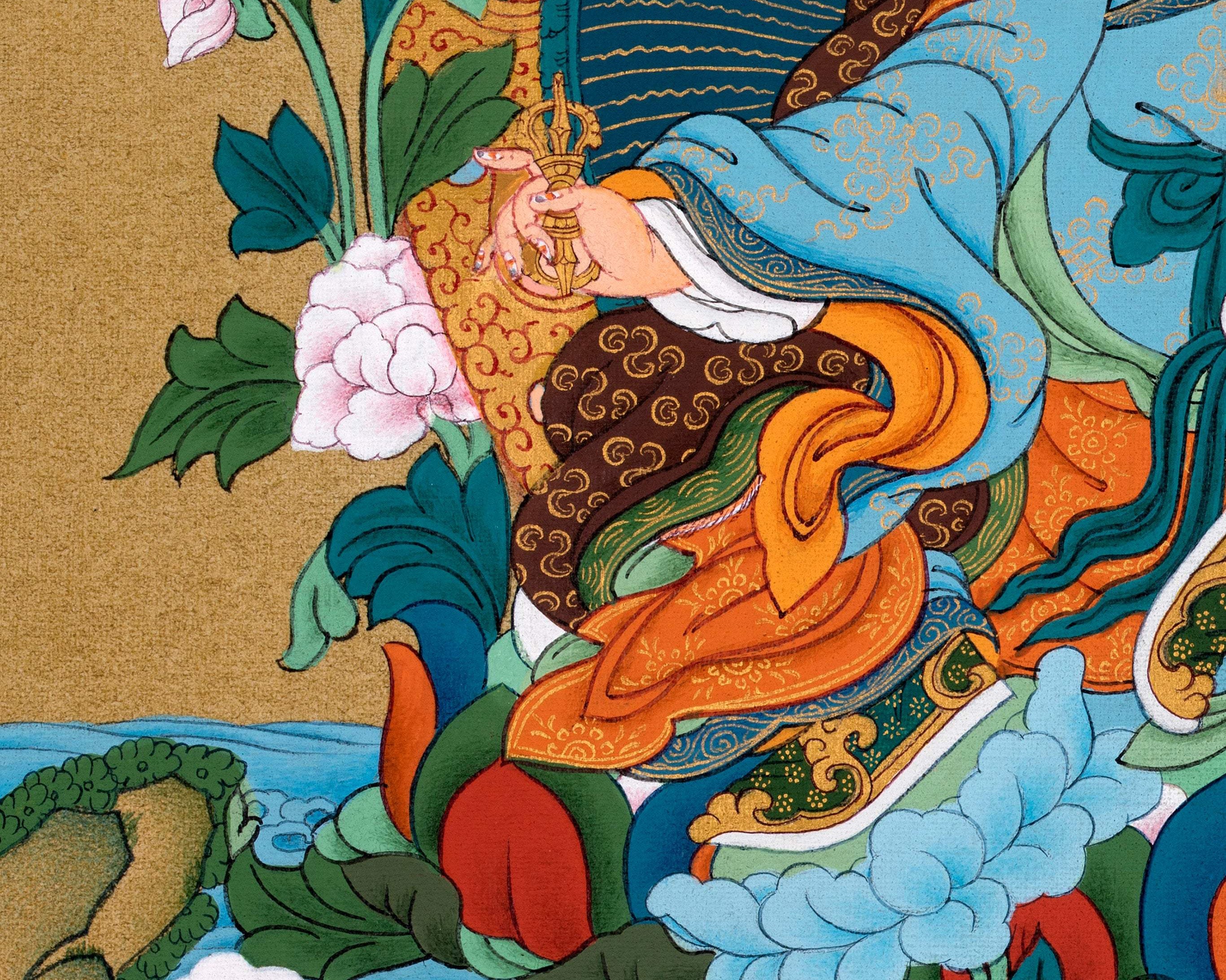Guru Rinpoche Thangka | Traditional Tibetan Art in 24K Gold