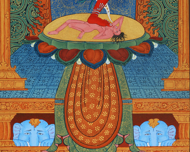 Kurukulla, Tibetan Thangka in Natural Stone Colors, Dakini