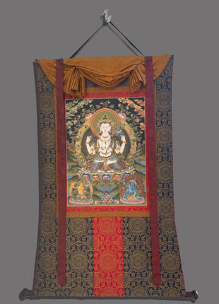 4 Armed Chengrezig | Avalokiteshvara Tibetan Thangka | Wall Decors