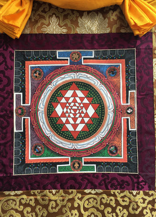 Shri Yantra Mandala Thangka | Brocade Mounted Himalayan Art