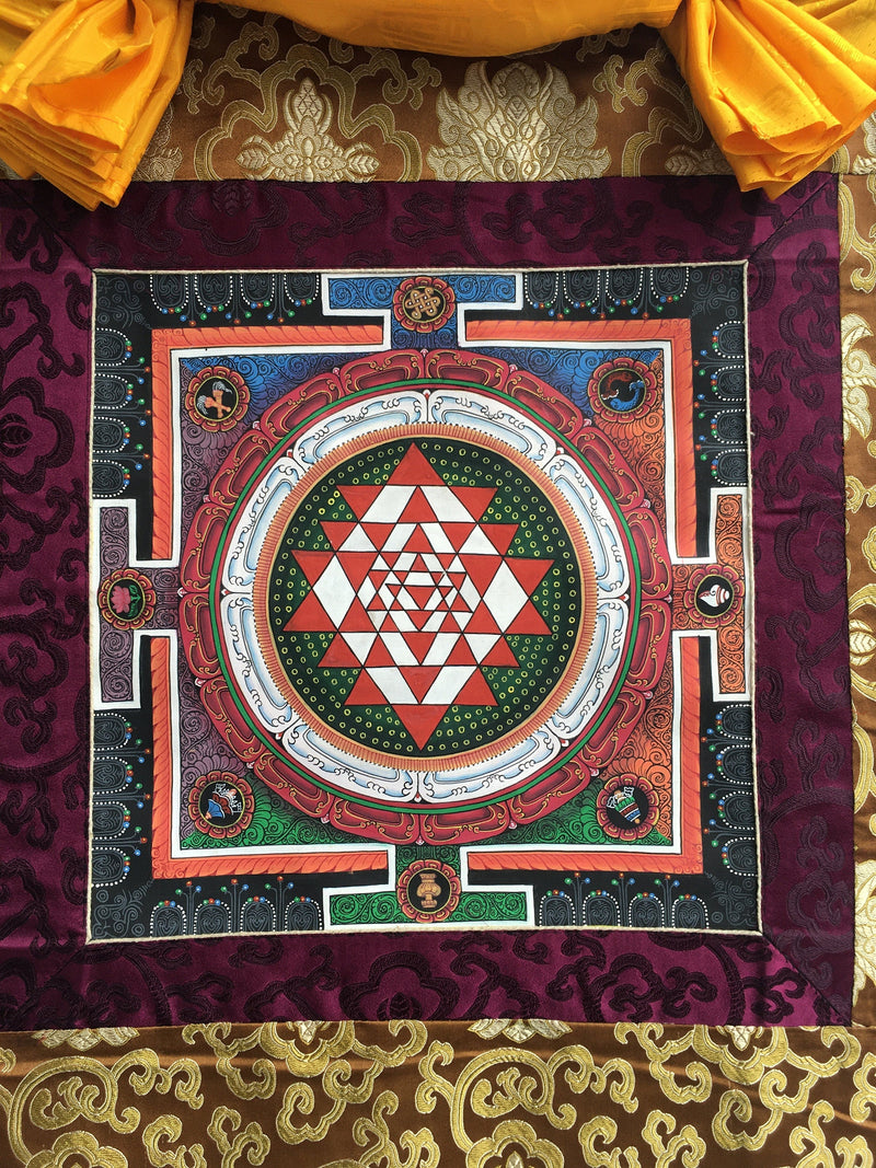 Shri Yantra Mandala Thangka | Brocade Mounted Himalayan Art