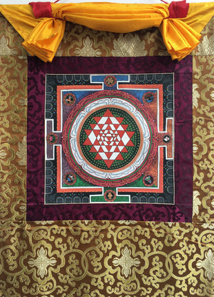 Shri Yantra Mandala Thangka | Brocade Mounted Himalayan Art
