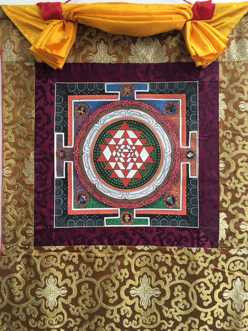 Shri Yantra Mandala Thangka | Brocade Mounted Himalayan Art