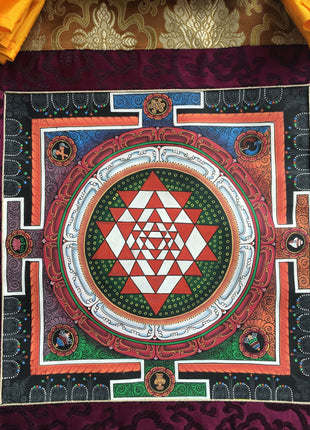 Shri Yantra Mandala Thangka | Brocade Mounted Himalayan Art