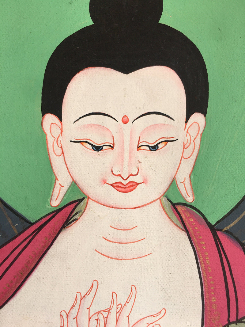 Small sized Vairochana Buddha Brocade Mounted | Original Hand Painted Tibetan Art