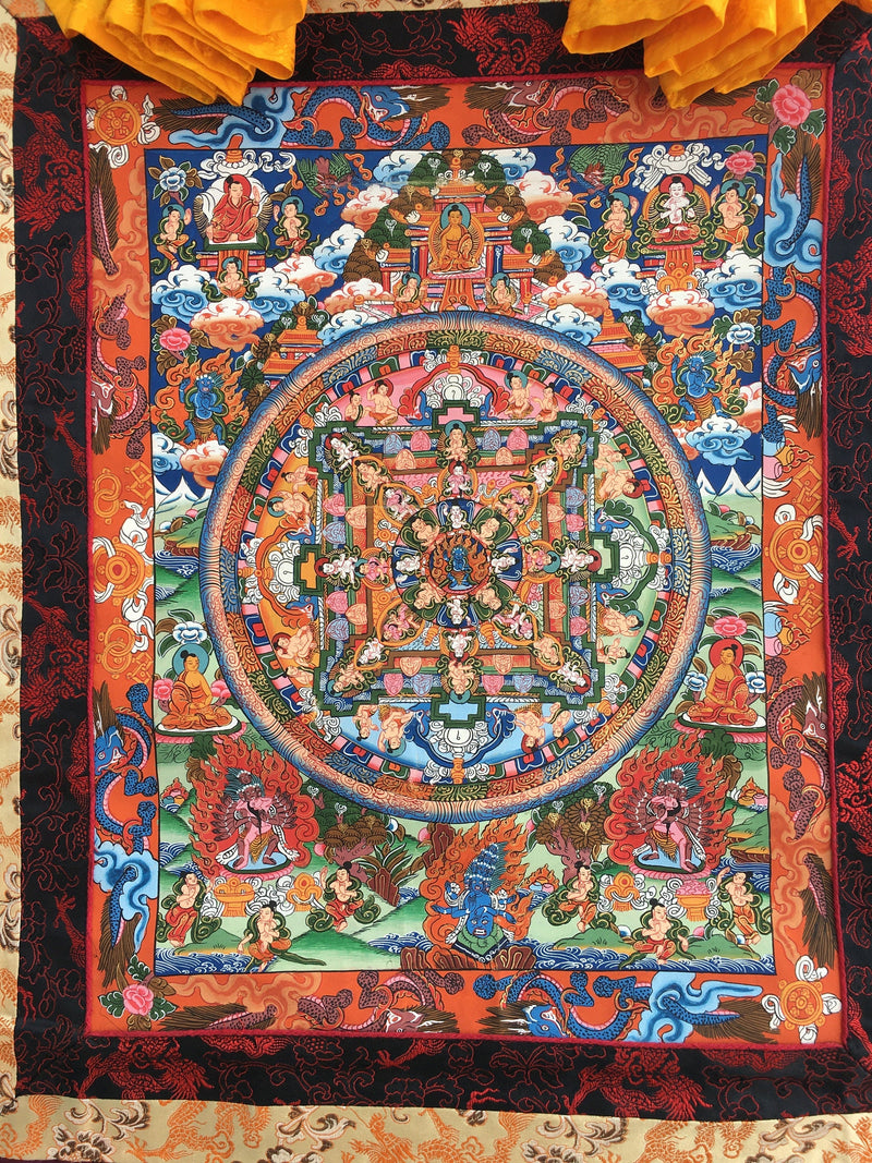 Brocaded Vajrapani Mandala Thangka | Religious Buddhist Painting