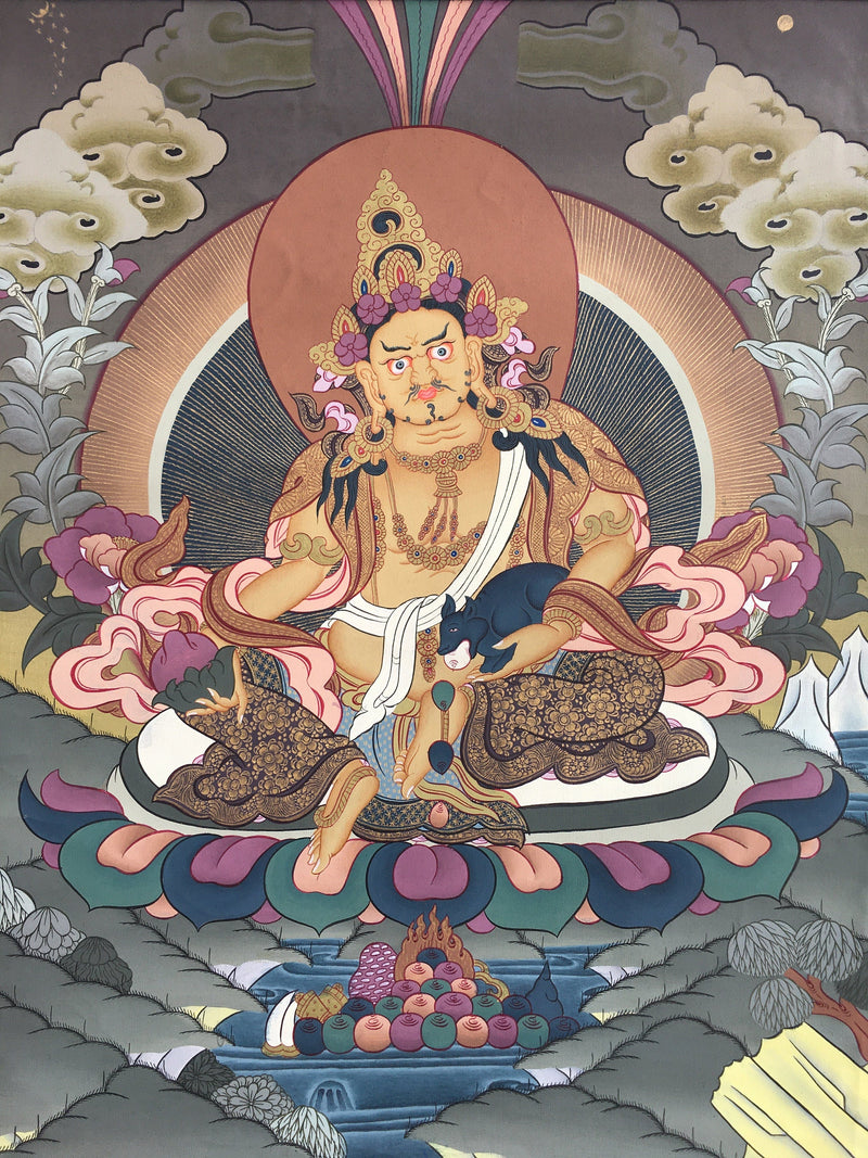 Traditional Dzambala Thangka | Original Tibetan Handpaintings | Religious Wall Hanging Decor