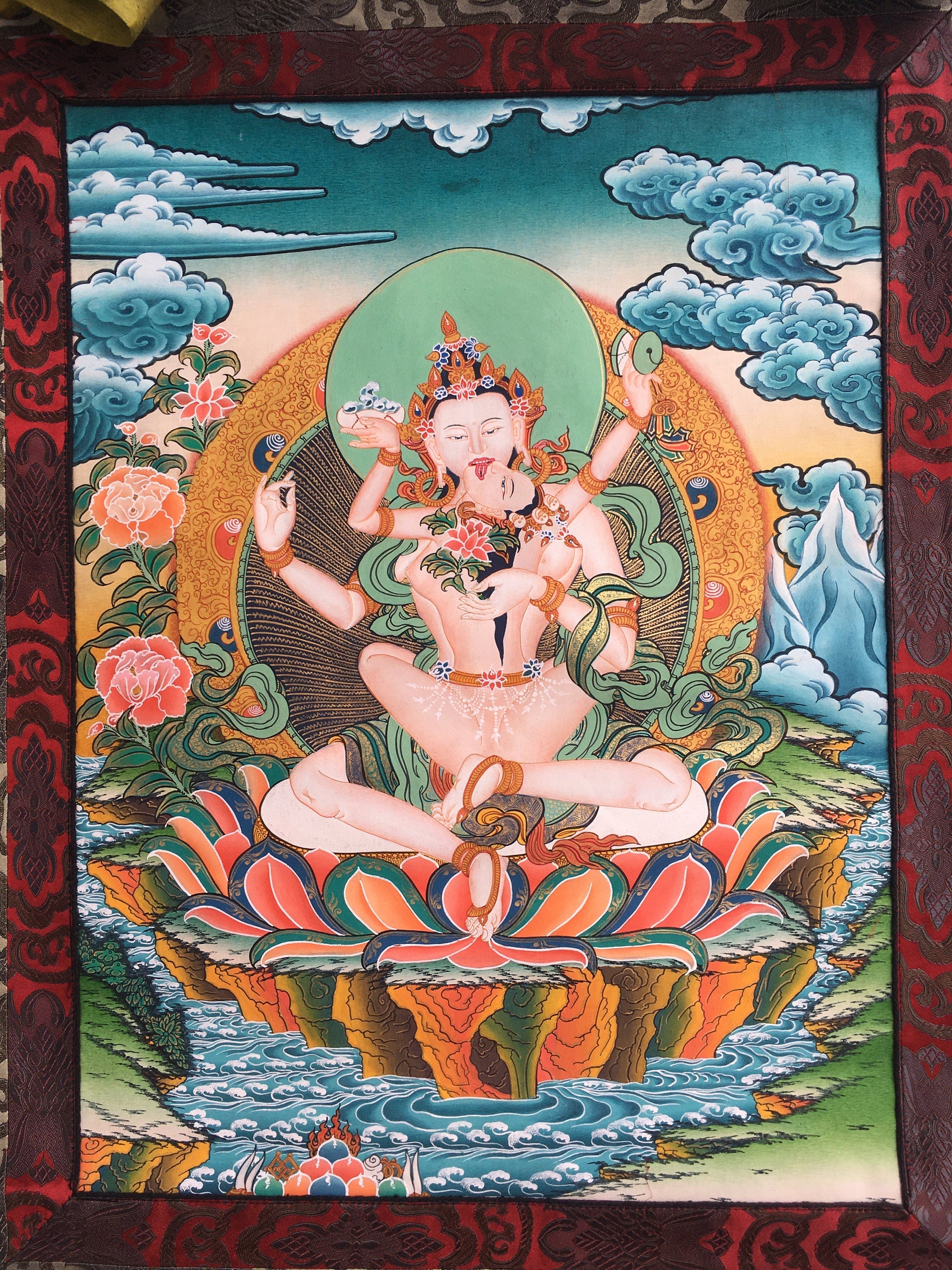 Sambhogakaya Yab Yum Thangka | Tibetan Thangka Painting for Wall Hanging