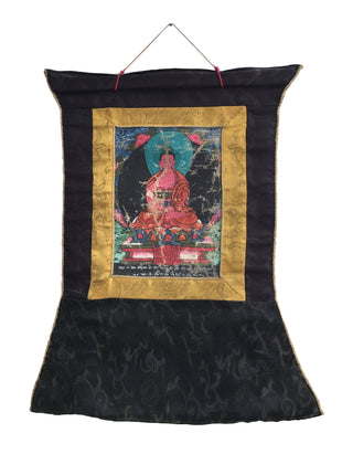 Vintage Amitabha Buddha Thangka | Brocade Mounted Thangka | Tibetan Wall Decoration Art