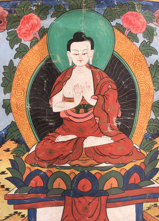 Vintage Vairocana Buddha Thangka | Mounted Brocade Art | Tibetan Wall Decoration