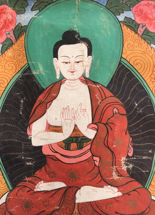Vintage Vairocana Buddha Thangka | Mounted Brocade Art | Tibetan Wall Decoration