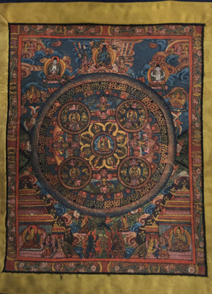 Vintage Buddha Mandala Thangka | Religious Handpainted Art | Wall Hanging Decoration