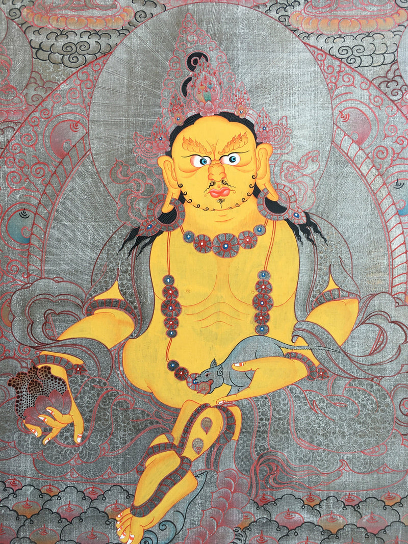 Dzambala Thangka Painting | Brocade Mounted Dzambhala Mantra