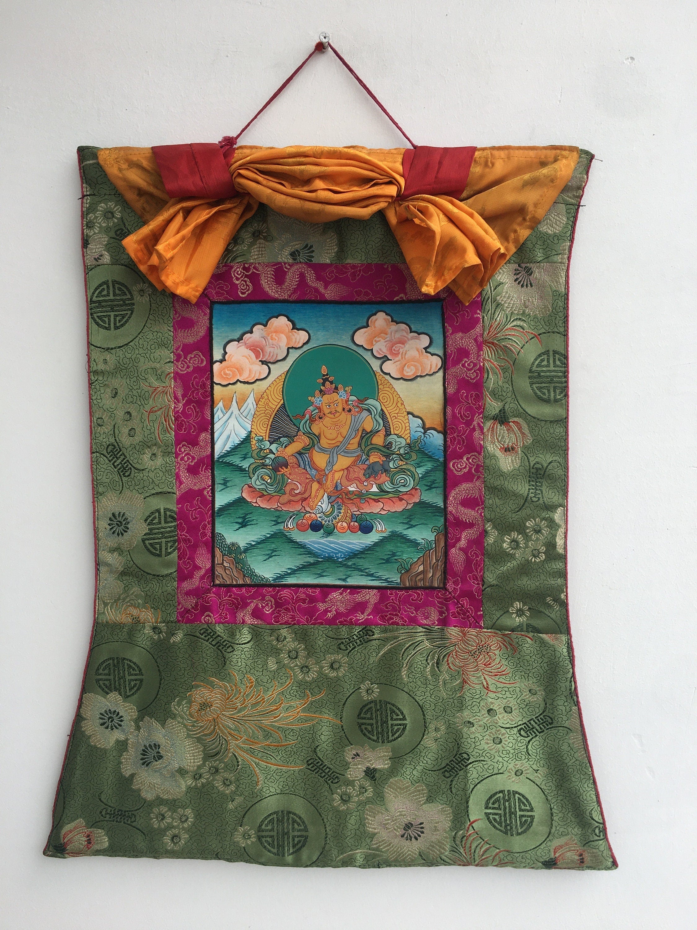 Small Yellow Dzambala Thangka | God of Wealth