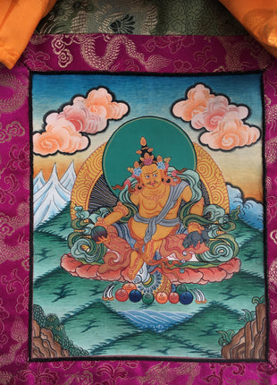 Small Yellow Dzambala Thangka | God of Wealth